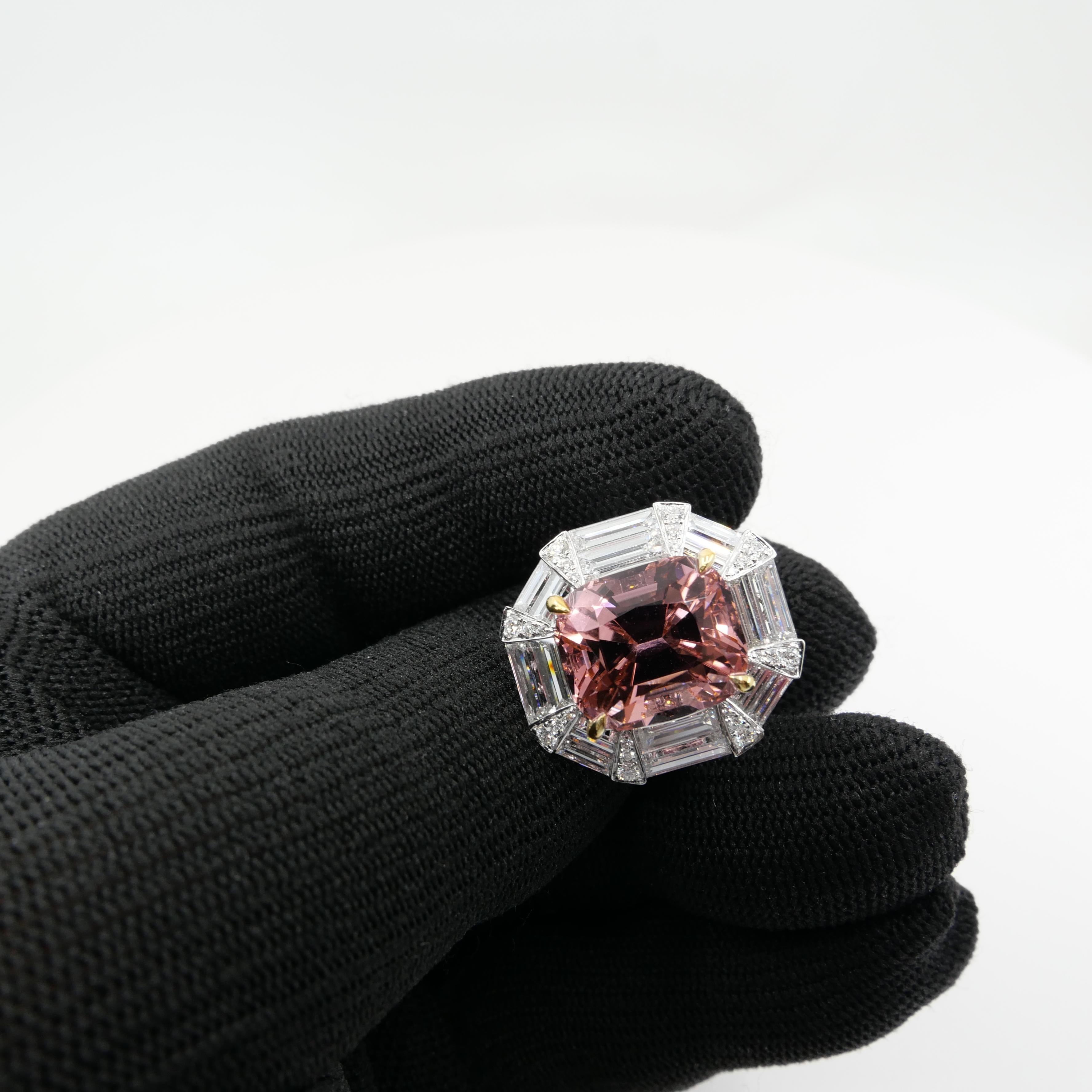 GIA Certified 10.43 Carat Pink Tourmaline & Diamond Ring, Huge Statement Piece For Sale 9