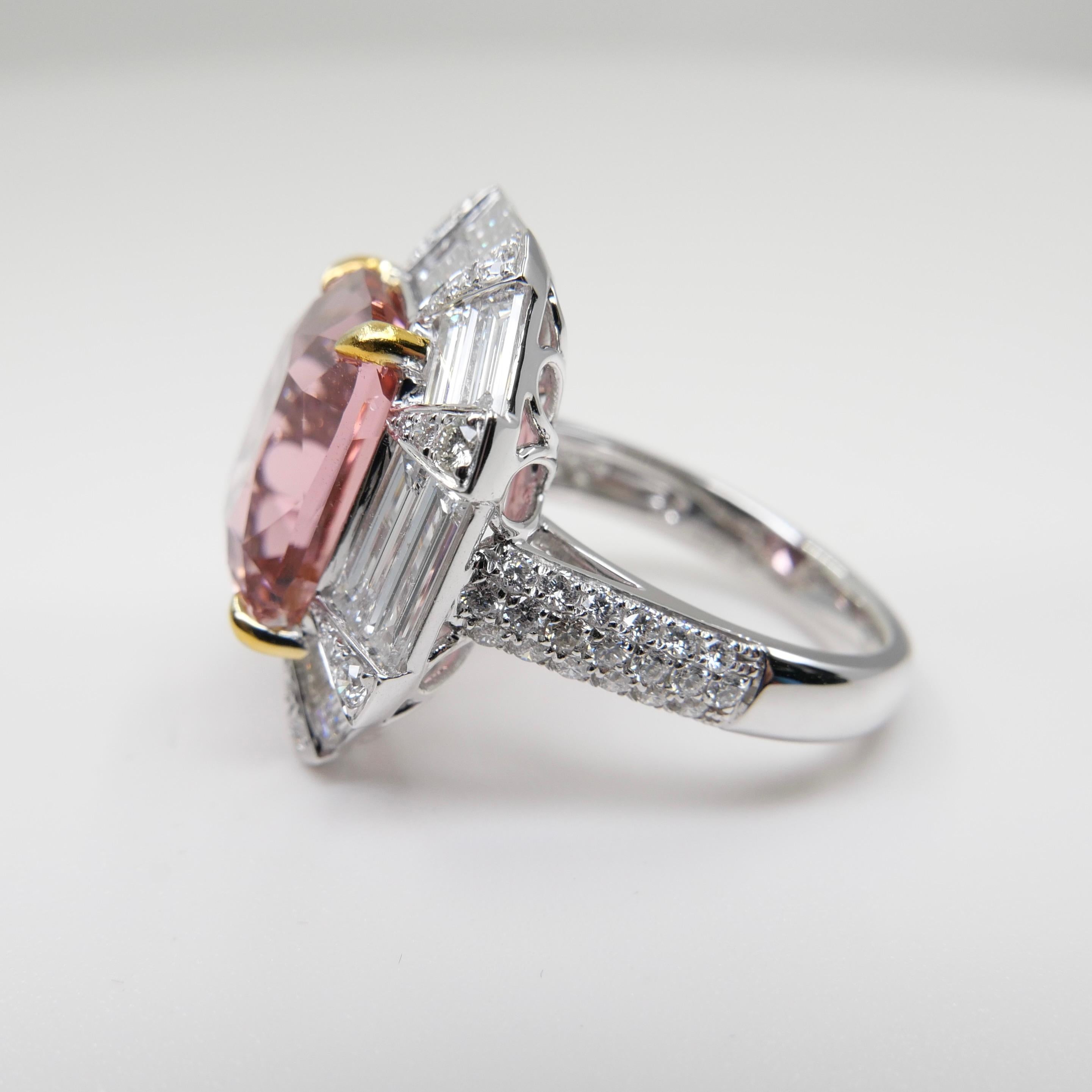 GIA Certified 10.43 Carat Pink Tourmaline & Diamond Ring, Huge Statement Piece For Sale 10