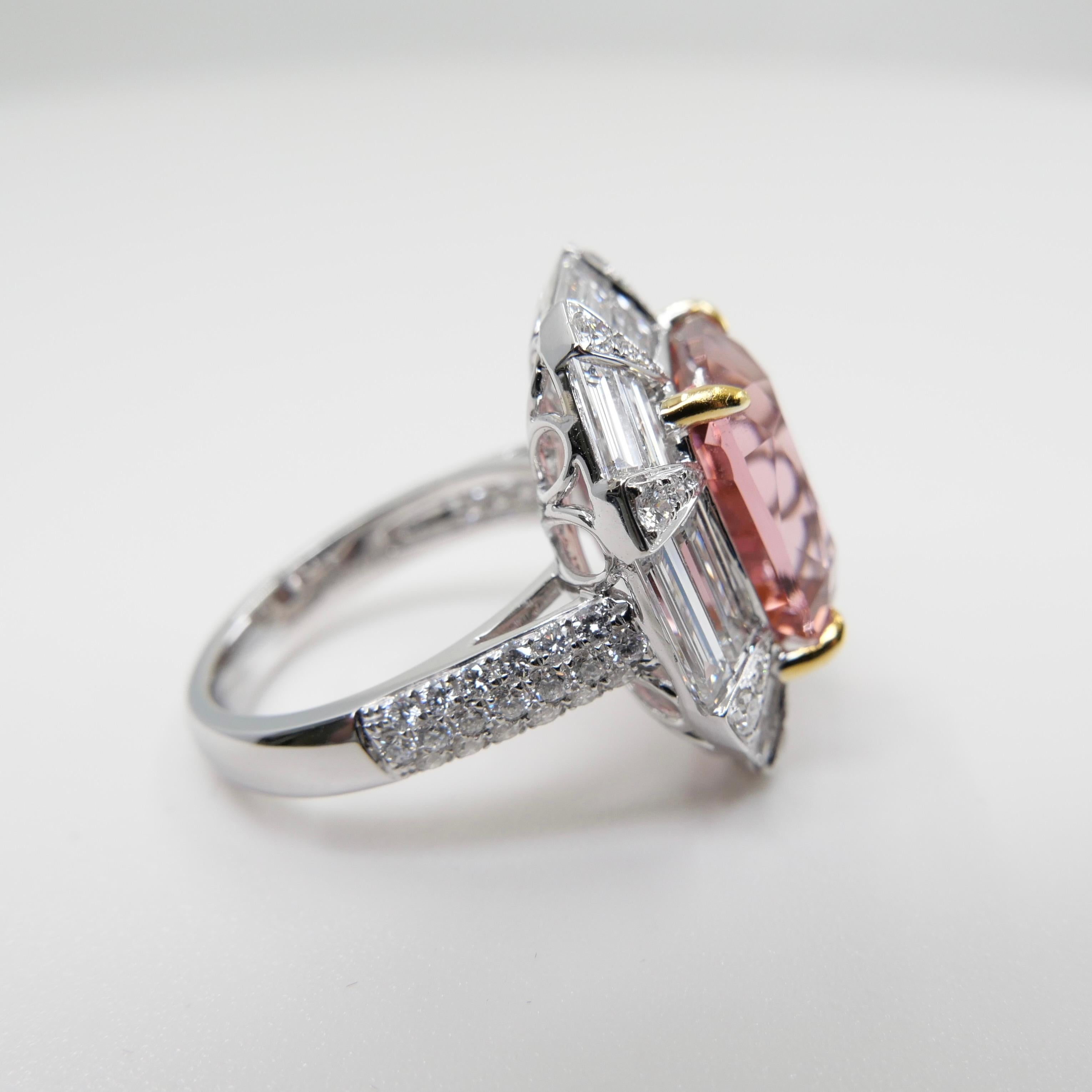 GIA Certified 10.43 Carat Pink Tourmaline & Diamond Ring, Huge Statement Piece For Sale 11