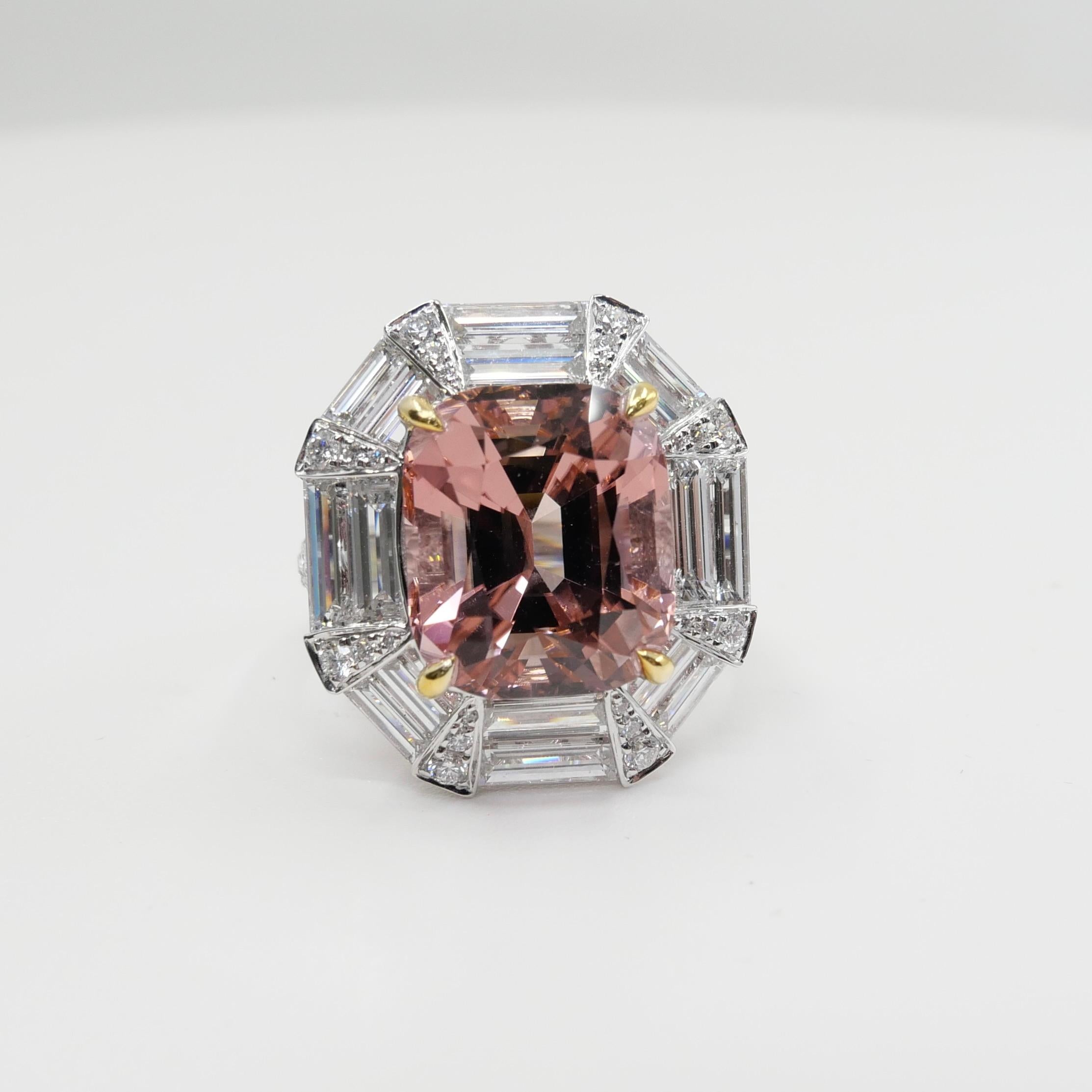 GIA Certified 10.43 Carat Pink Tourmaline & Diamond Ring, Huge Statement Piece For Sale 12