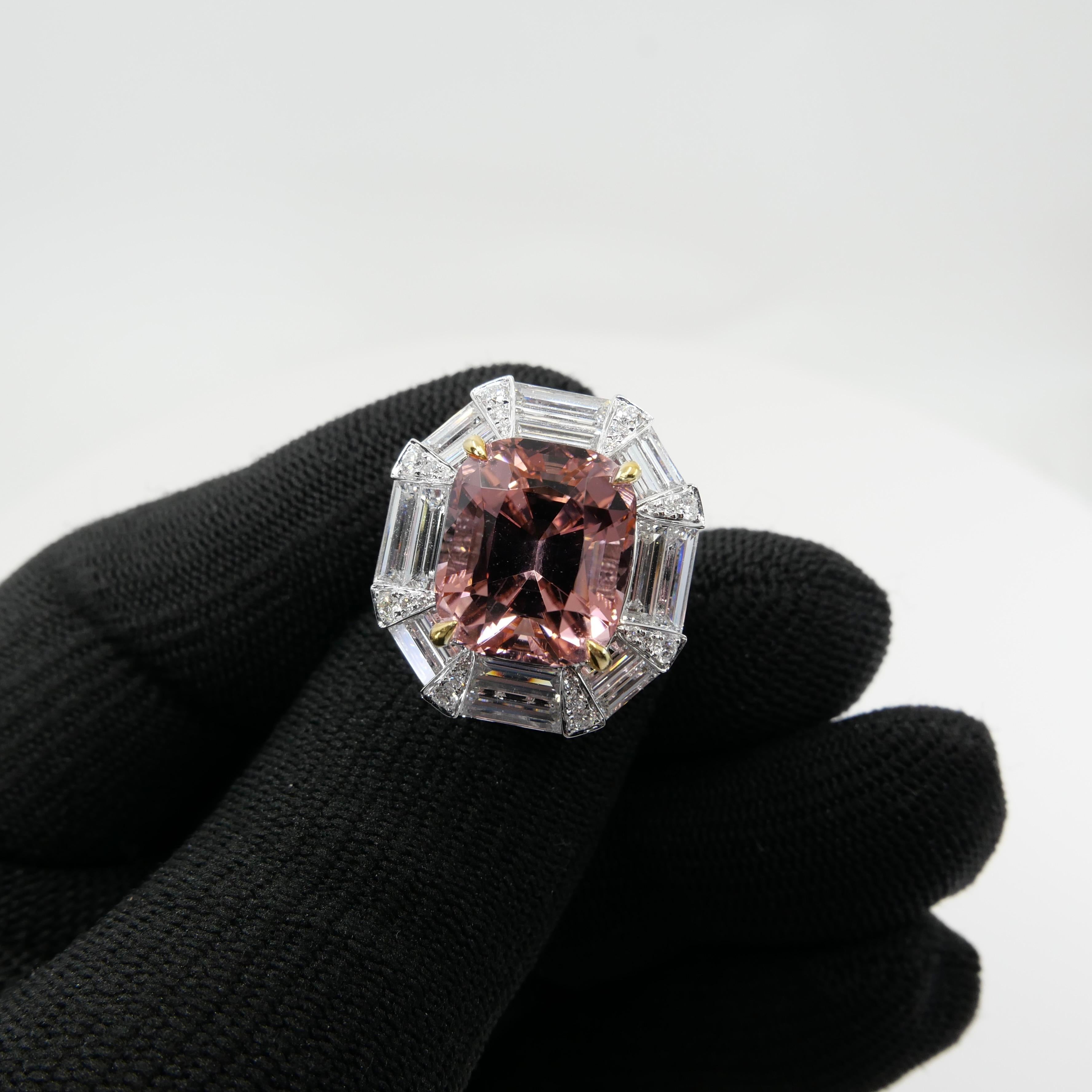 Contemporary GIA Certified 10.43 Carat Pink Tourmaline & Diamond Ring, Huge Statement Piece For Sale