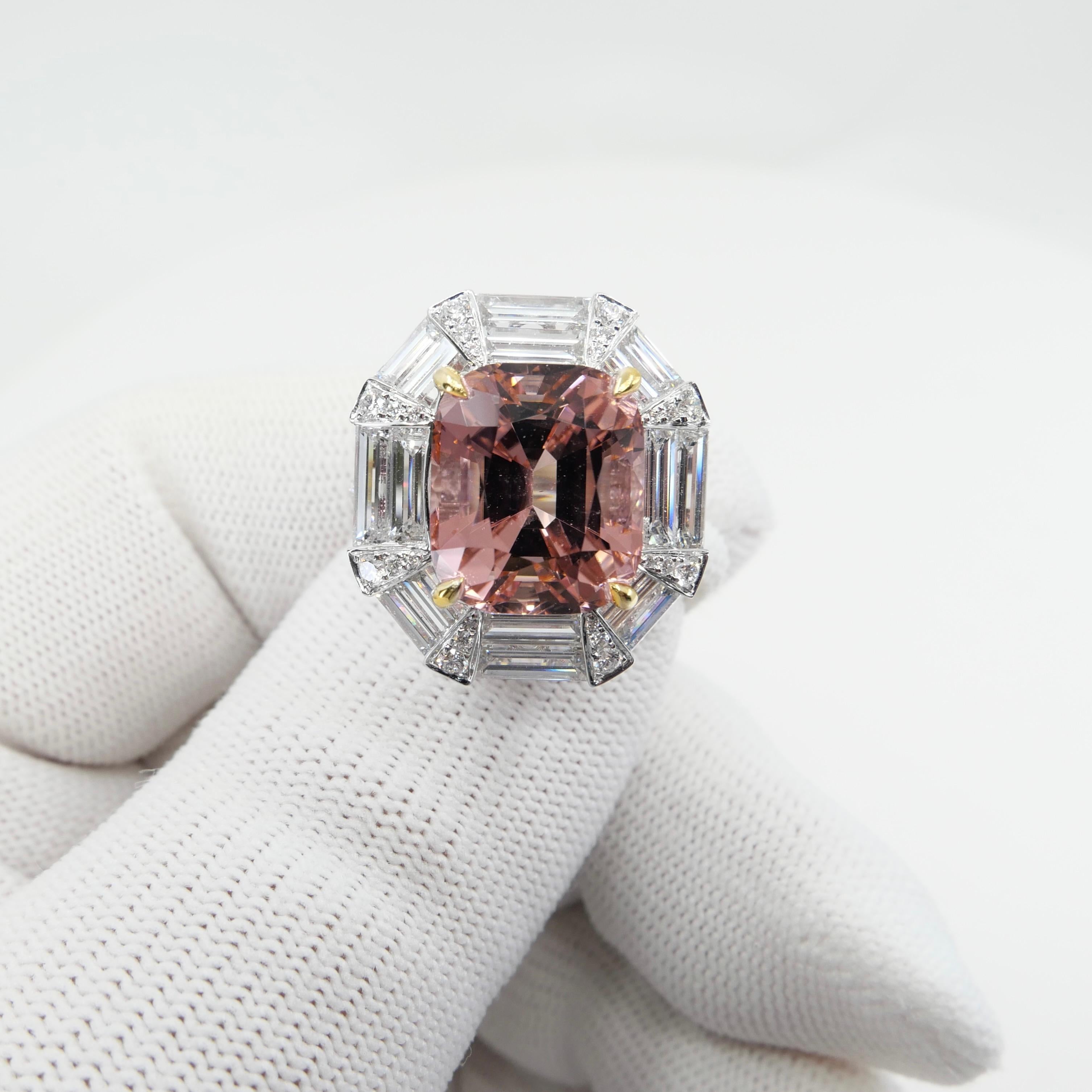 Cushion Cut GIA Certified 10.43 Carat Pink Tourmaline & Diamond Ring, Huge Statement Piece For Sale
