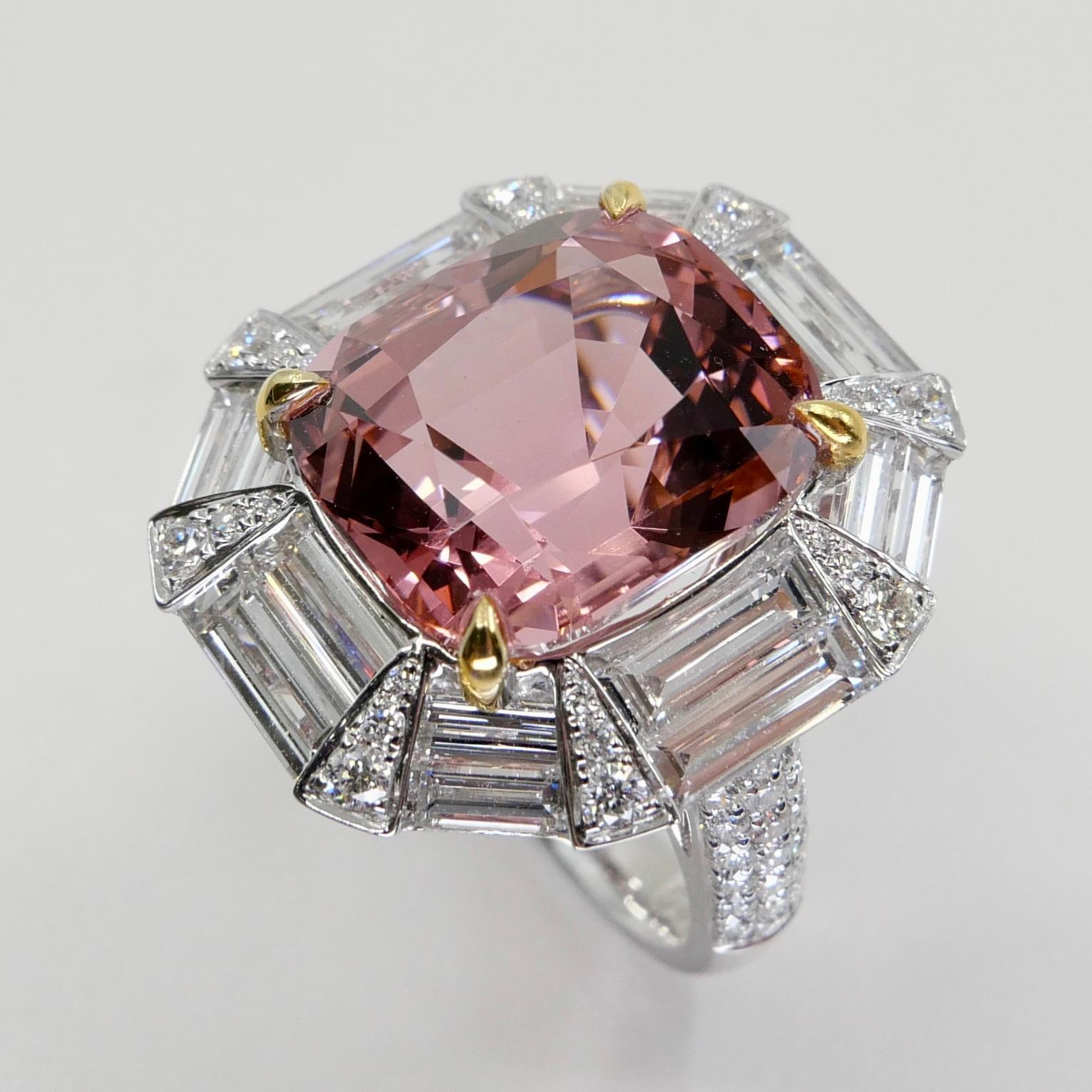Women's GIA Certified 10.43 Carat Pink Tourmaline & Diamond Ring, Huge Statement Piece For Sale