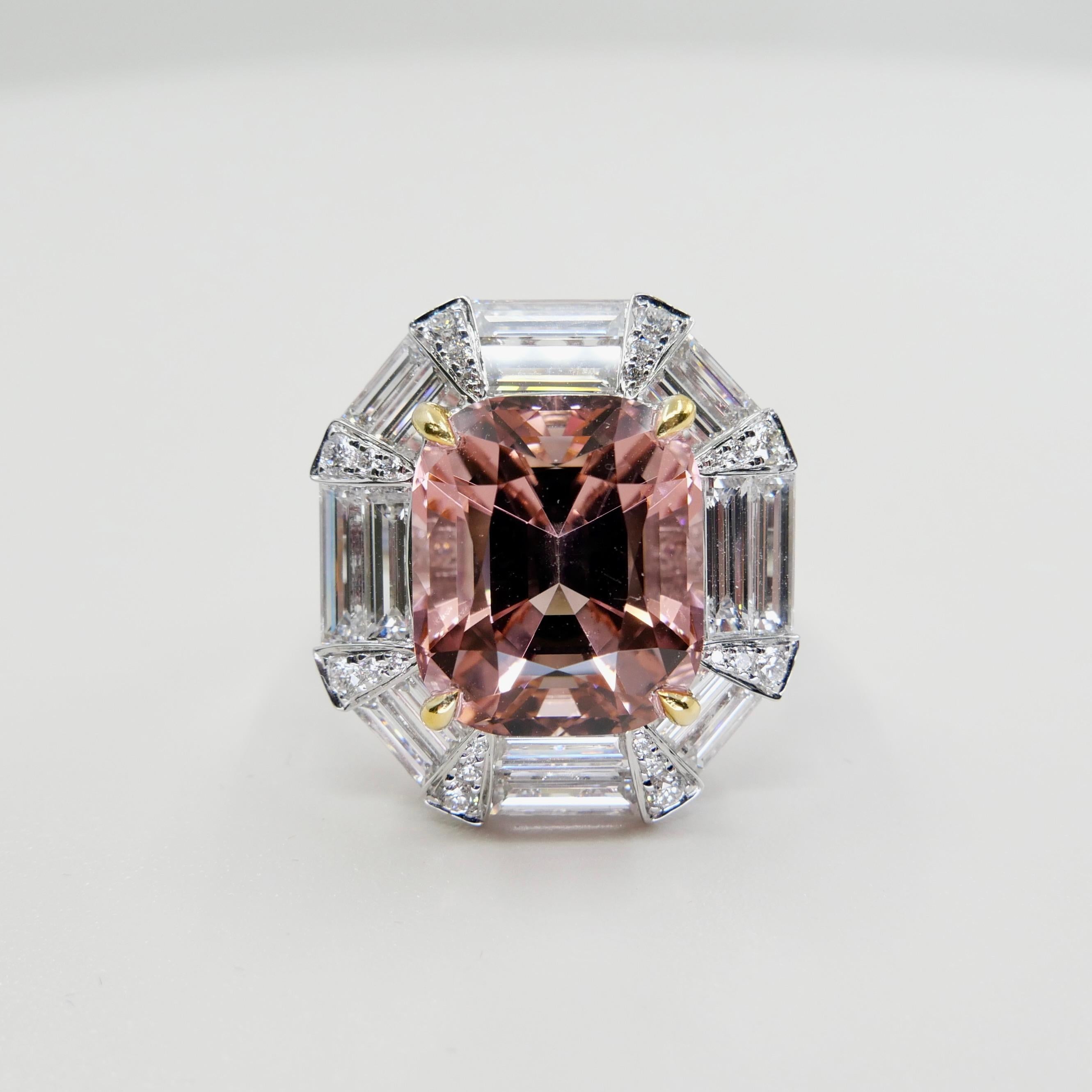 GIA Certified 10.43 Carat Pink Tourmaline & Diamond Ring, Huge Statement Piece For Sale 1