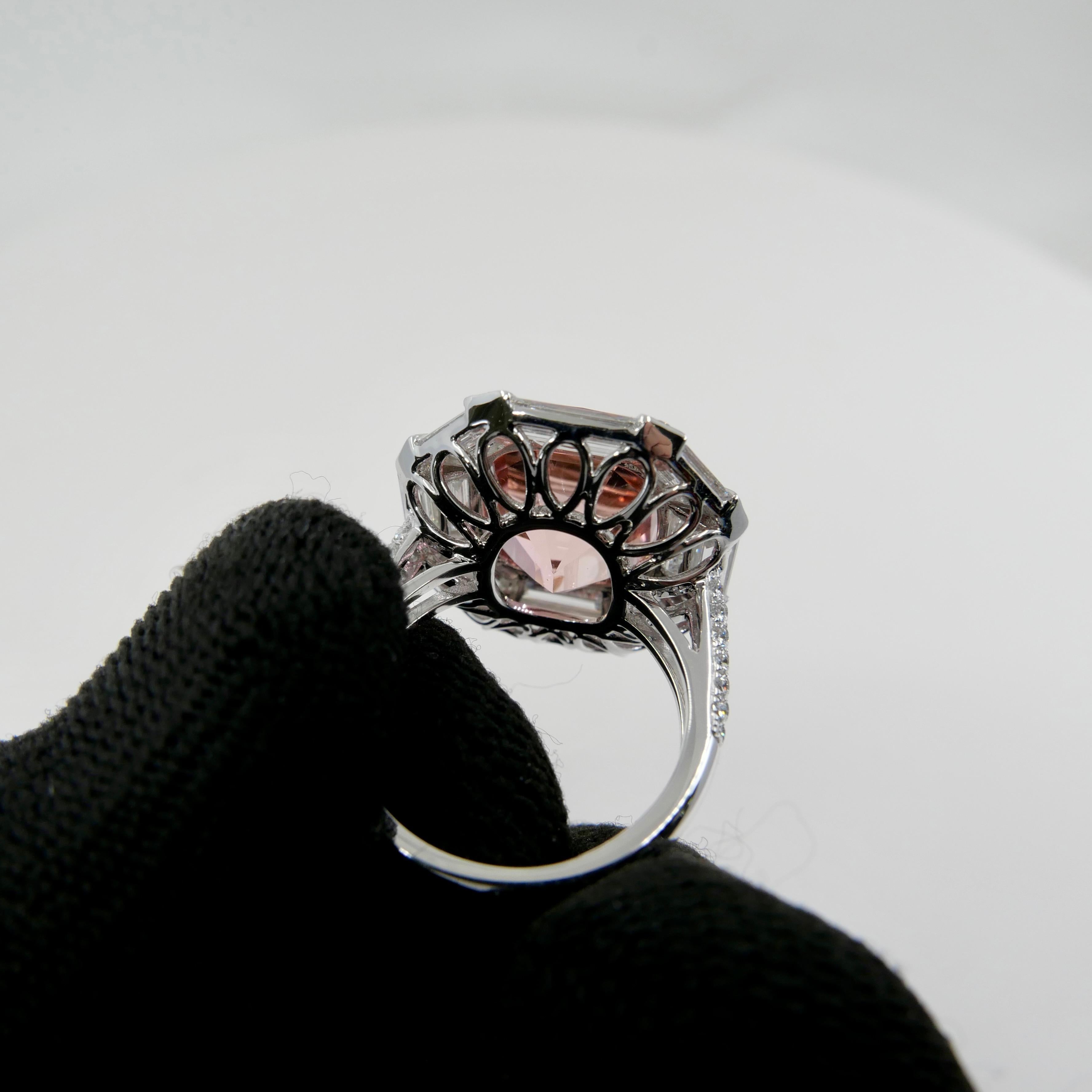GIA Certified 10.43 Carat Pink Tourmaline & Diamond Ring, Huge Statement Piece For Sale 3