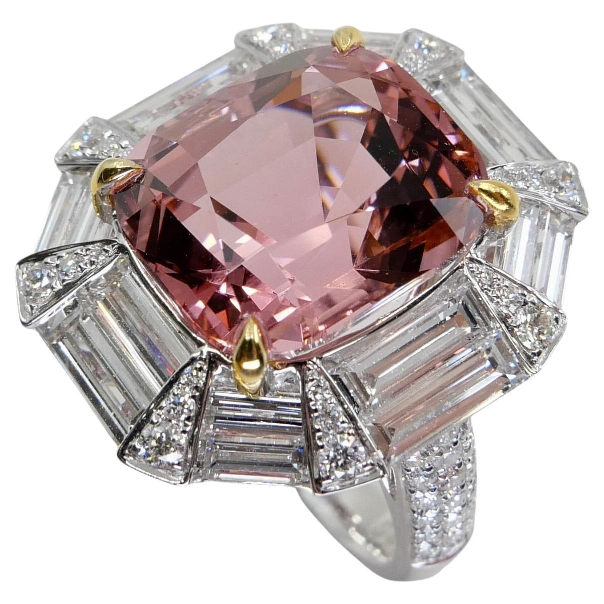 GIA Certified 10.43 Carat Pink Tourmaline & Diamond Ring, Huge Statement Piece For Sale