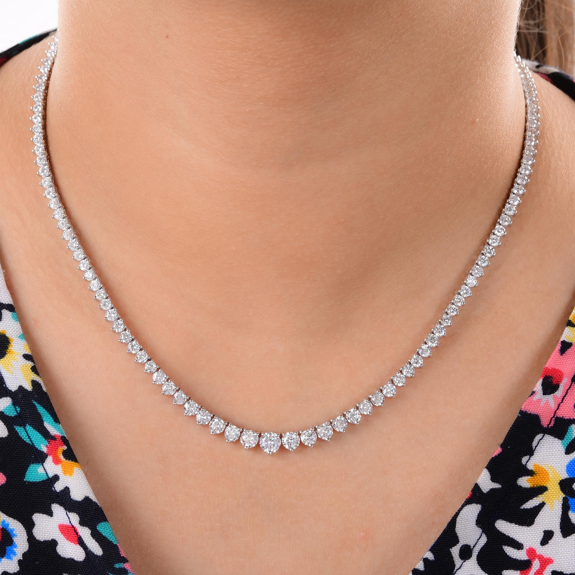 Taglio rotondo Collana a catena con diamanti tondi graduati da 10,5 carati Nature in oro bianco 14 carati in vendita