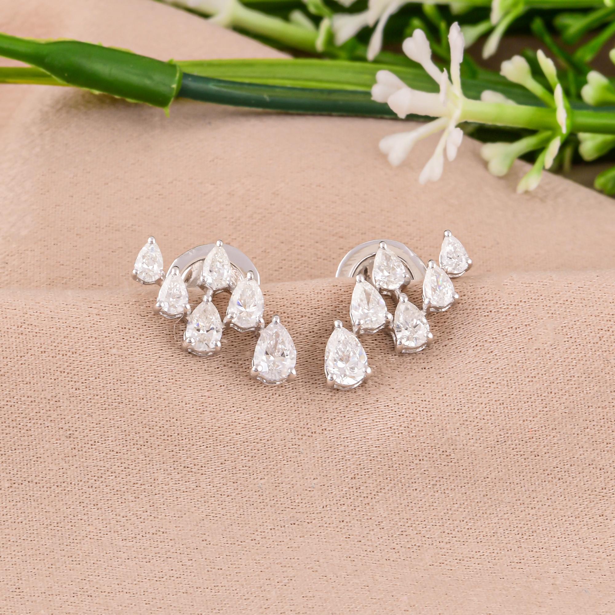 Modern Natural 1.05 Carat SI/H Pear Shape Diamond Earrings 18 Karat White Gold Jewelry For Sale