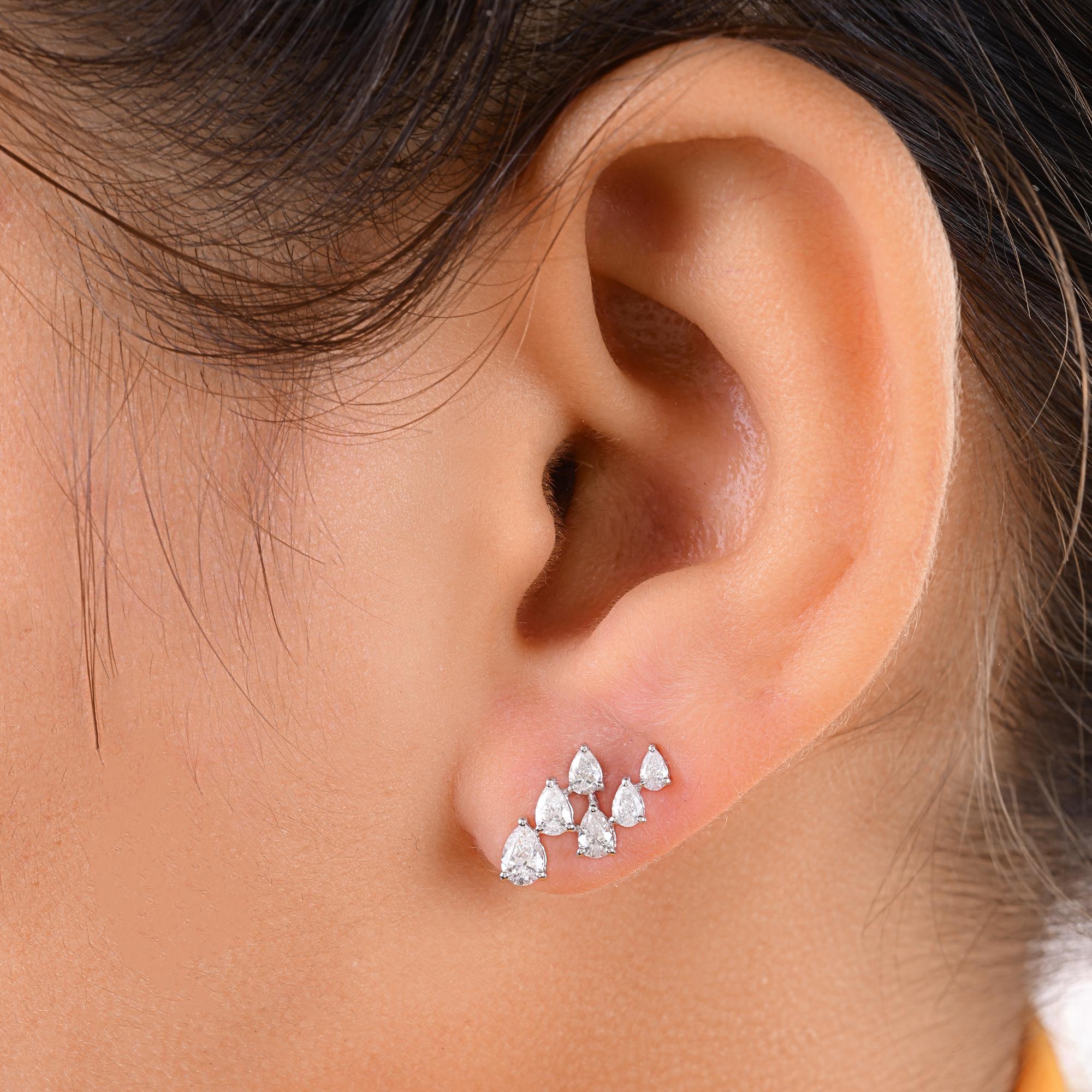 Pear Cut Natural 1.05 Carat SI/H Pear Shape Diamond Earrings 18 Karat White Gold Jewelry For Sale