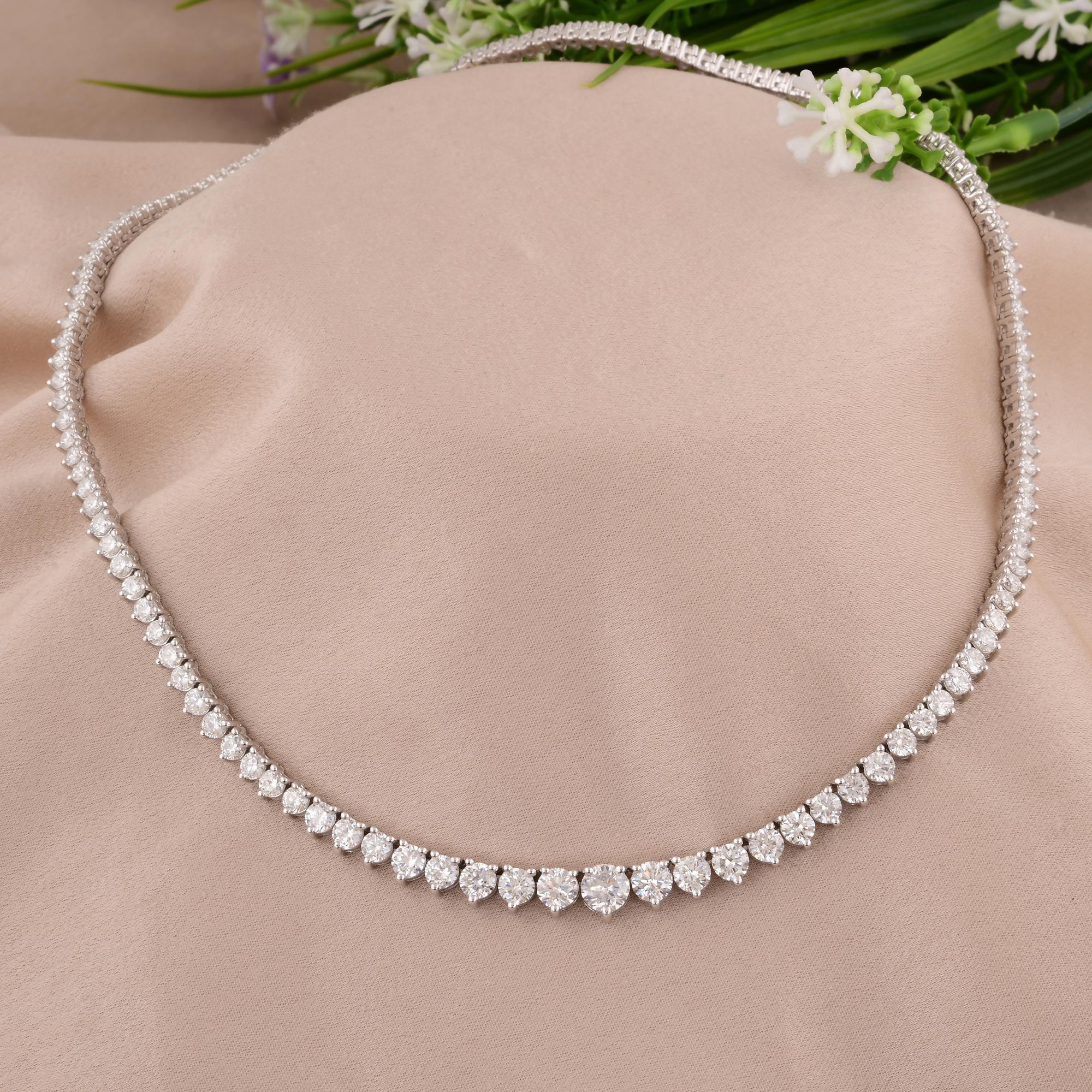 Women's Natural 10.50 Carat Diamond Necklace 14 Karat White Gold Handmade Fine Jewelry For Sale