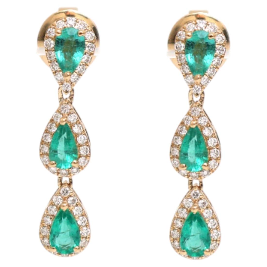 1.05cts Emerald & 0.39cts Diamond Earring in 14k Gold For Sale