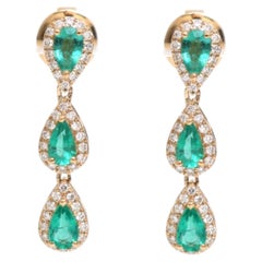 Natural 1.05cts Emerald & 0.39cts Diamond Earring in 14k Gold