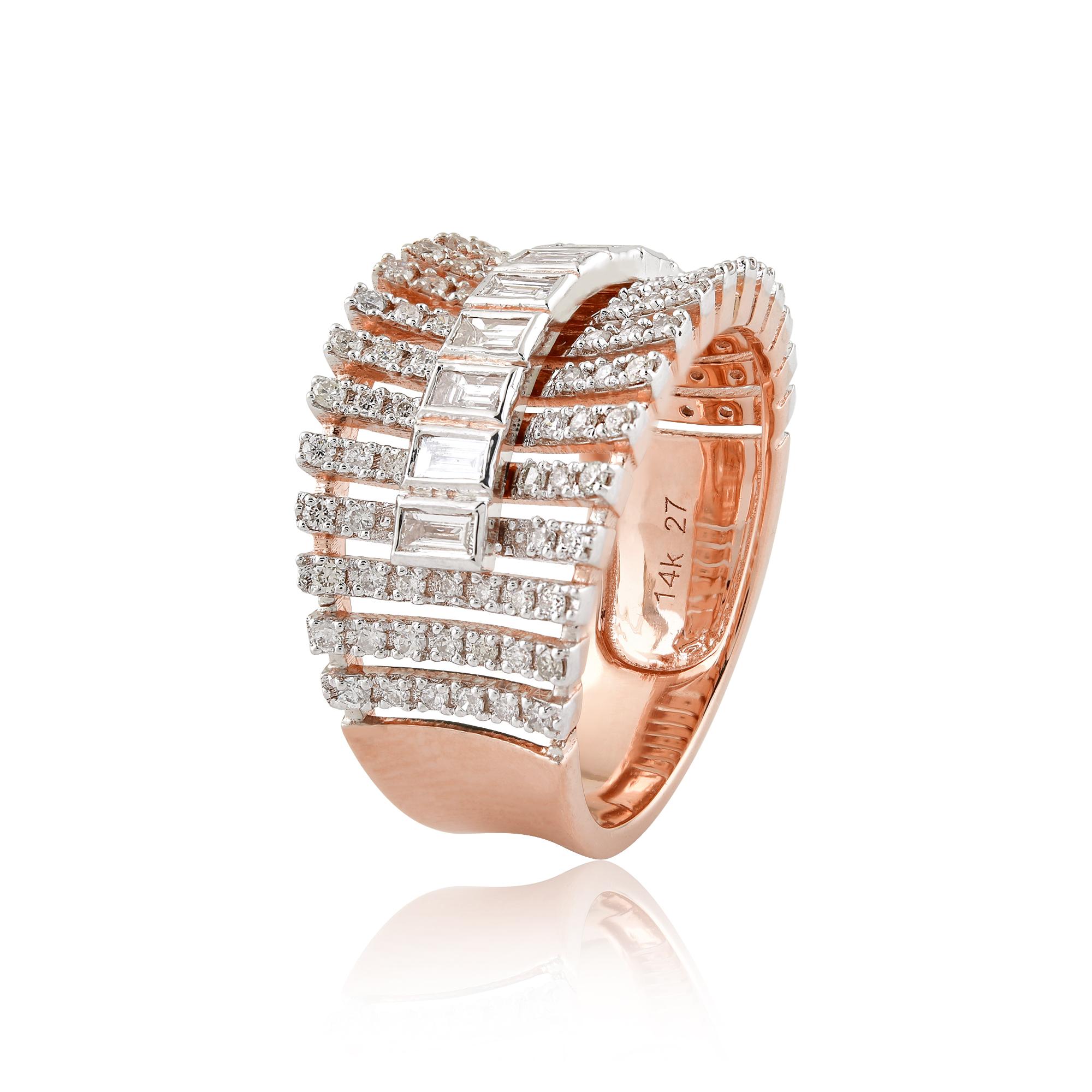 For Sale:  Natural 1.06 Carat Baguette Diamond Cage Ring Solid 14k Rose White Gold Jewelry 3
