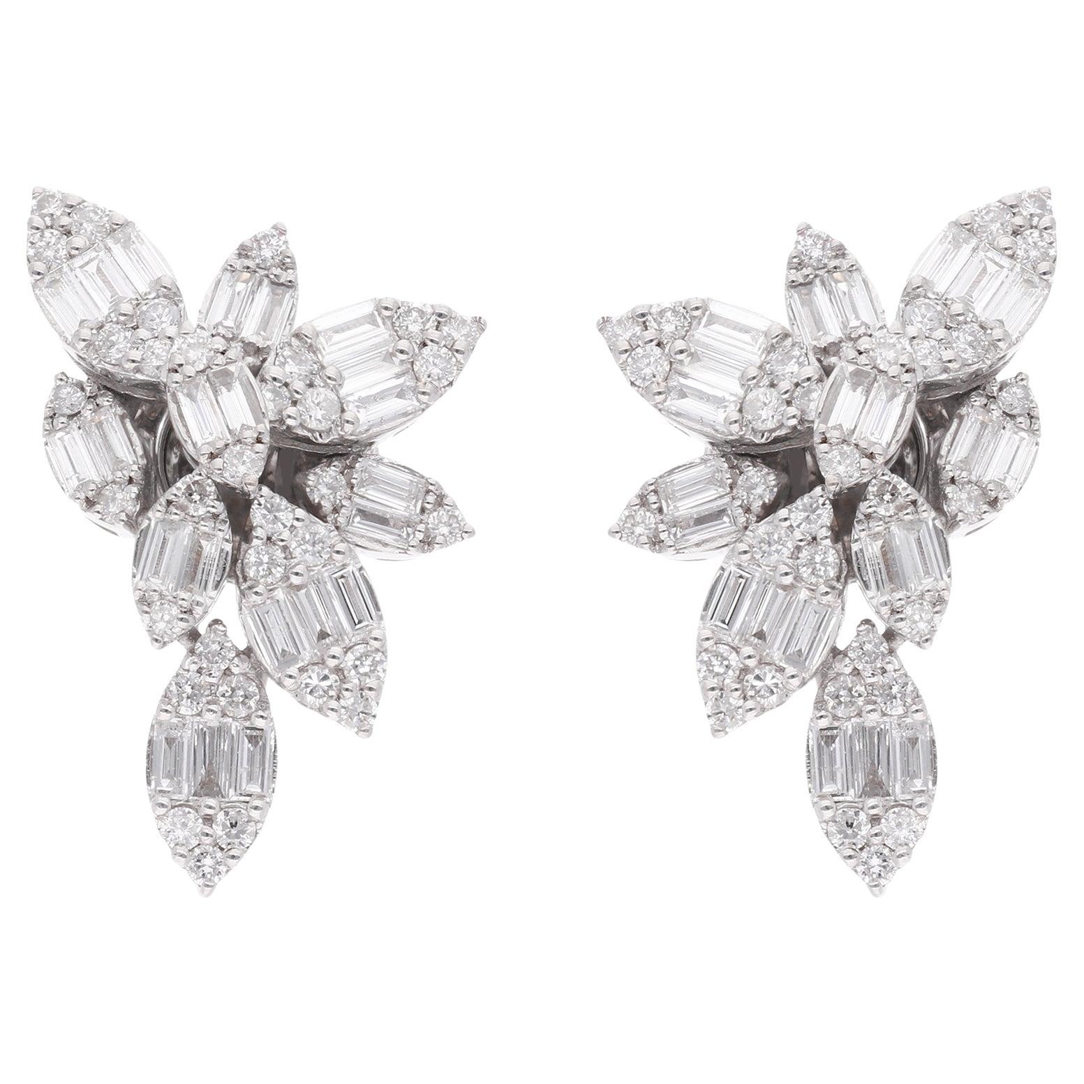 Natürliche 1,06 Karat Baguette- und runde Diamant-Ohrringe aus 14 Karat Weißgold Schmuck