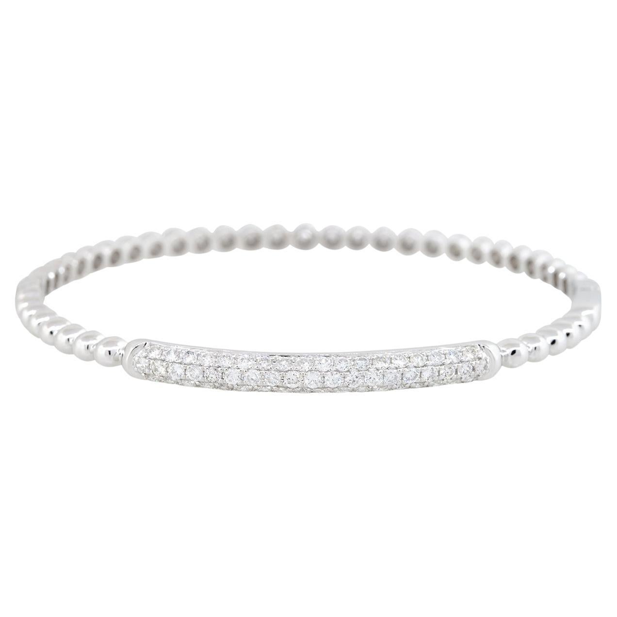 Natural 1.06 Carat Pave Diamond 18-Karat Beaded Bump Bangle In Stock