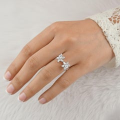 Natural 1.06 Carat SI/H Diamond Double Flower Wedding Ring 18 Karat White Gold