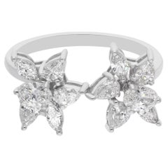 Natural 1.06 Carat SI/H Diamond Double Flower Wedding Ring 18 Karat White Gold