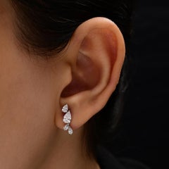 Natural Diamond Drop Earrings 1.06 Carats in 18K White Gold Pear Shape