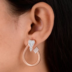 Natural 1.07 Carat Baguette & Round Diamond Hoop Earrings 14 Karat Rose Gold