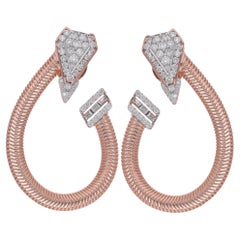 Natural 1.07 Carat Baguette & Round Diamond Hoop Earrings 14 Karat Rose Gold