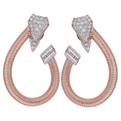 Natural 1.07 Carat Baguette
Round Diamond Hoop Earrings 14 Karat Rose Gold