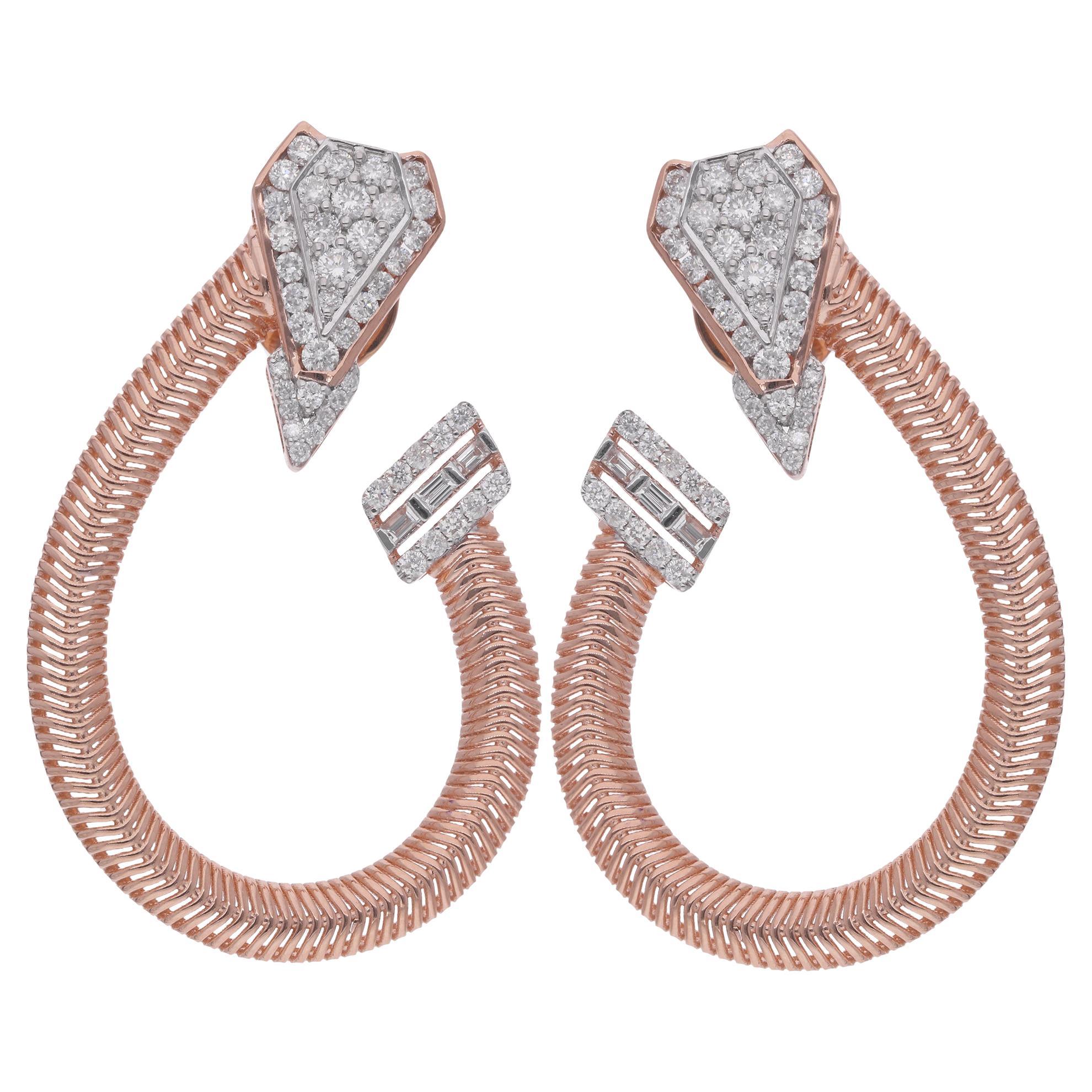 Natural 1.07 Carat Baguette
Round Diamond Hoop Earrings 18 Karat Rose Gold