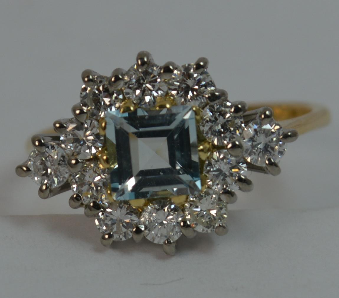 Natural 1.07 Carat Diamond and Aquamarine 18 Carat Gold Cluster Ring 6