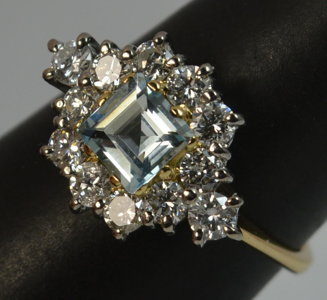 Natural 1.07 Carat Diamond and Aquamarine 18 Carat Gold Cluster Ring 8