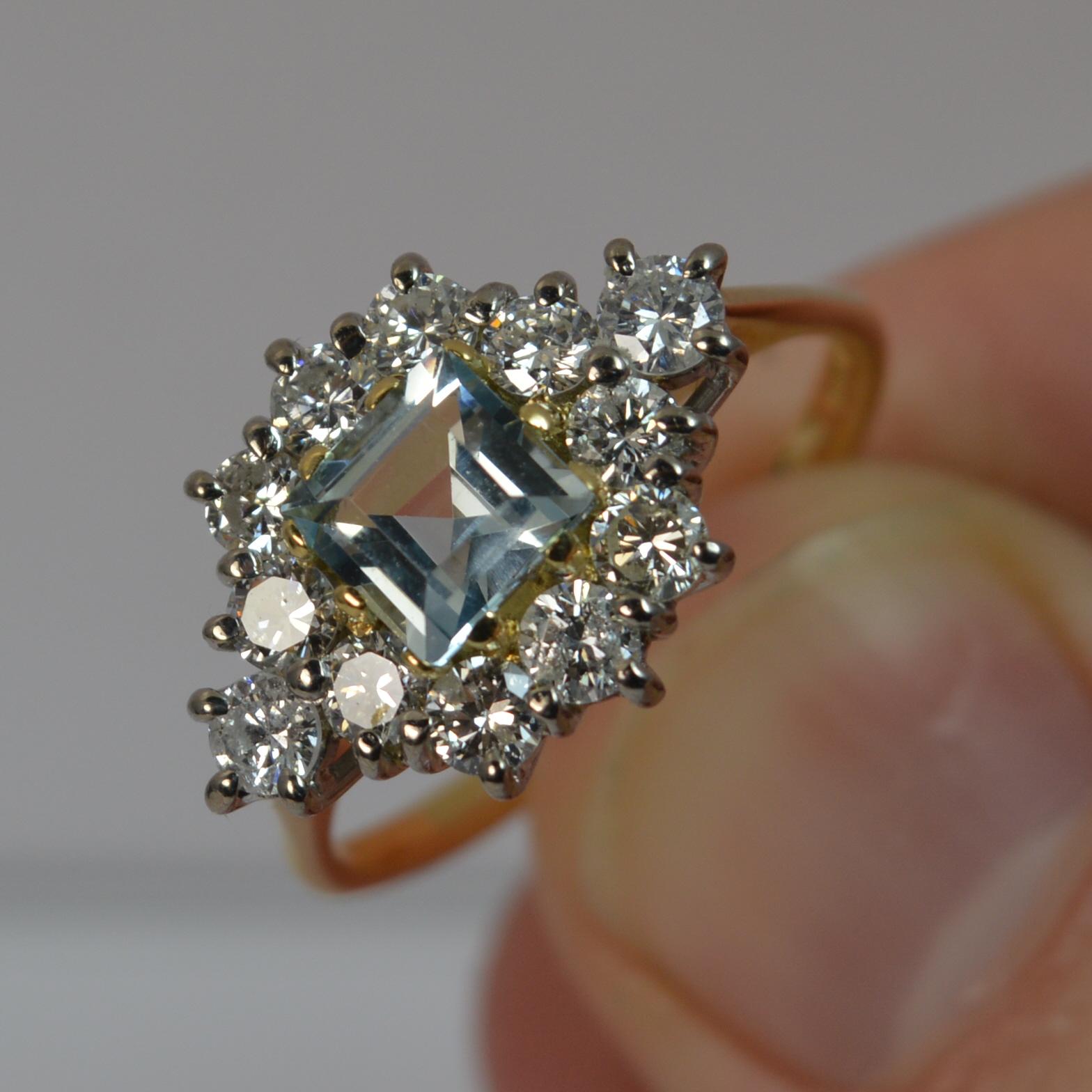 Women's Natural 1.07 Carat Diamond and Aquamarine 18 Carat Gold Cluster Ring