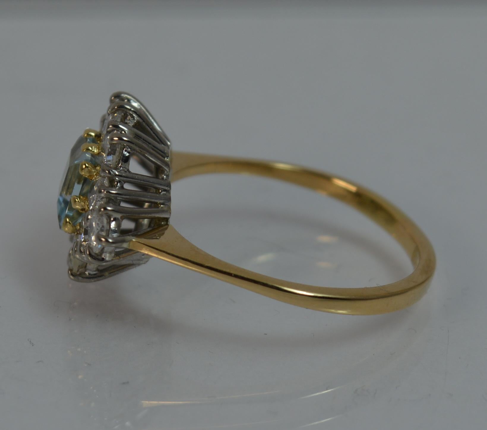 Natural 1.07 Carat Diamond and Aquamarine 18 Carat Gold Cluster Ring 1
