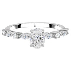 Nature 1.07 Carat SI/H Oval Marquise Round Diamond Ring 18 Karat White Gold