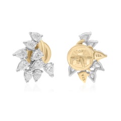Boucles d
oreilles en or jaune et blanc 14 carats avec diamant poire naturel de 1,07 carat SI/H