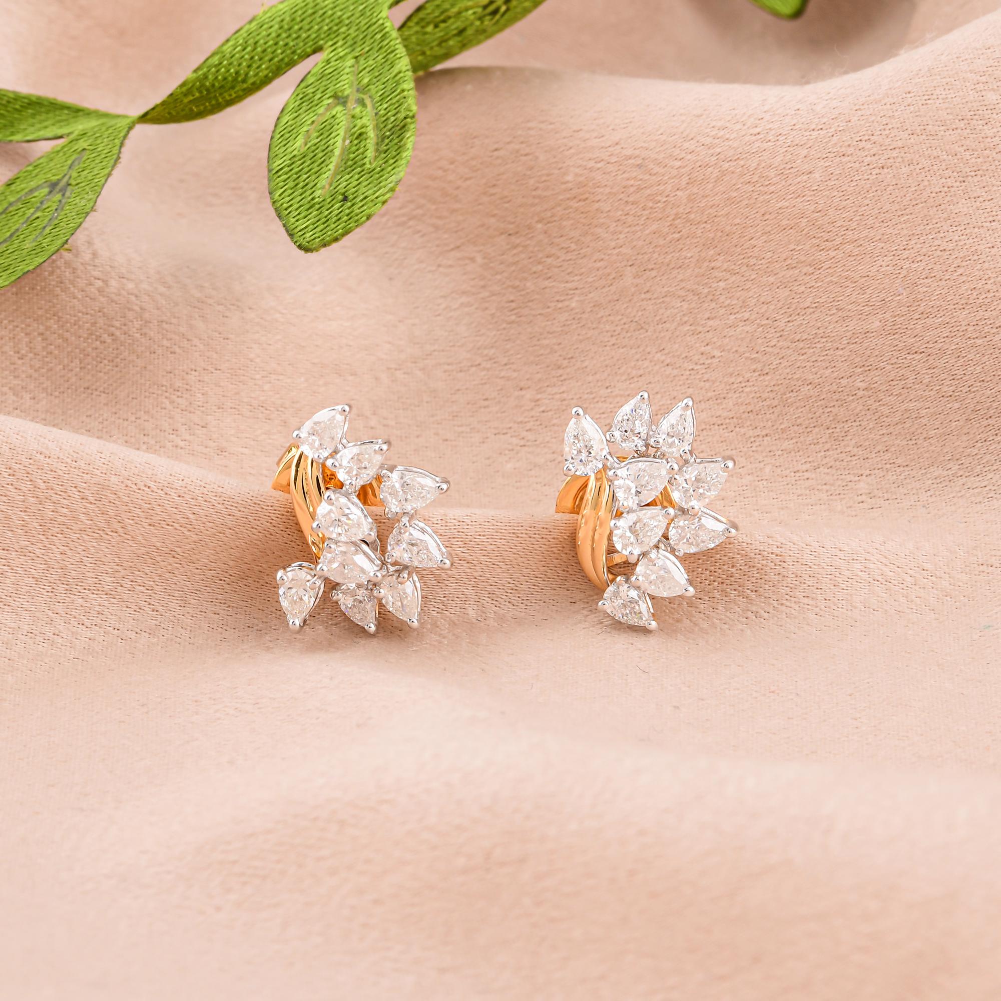 Modern Natural 1.07 Carat SI/H Pear Diamond Earrings 14k Yellow White Gold Fine Jewelry For Sale