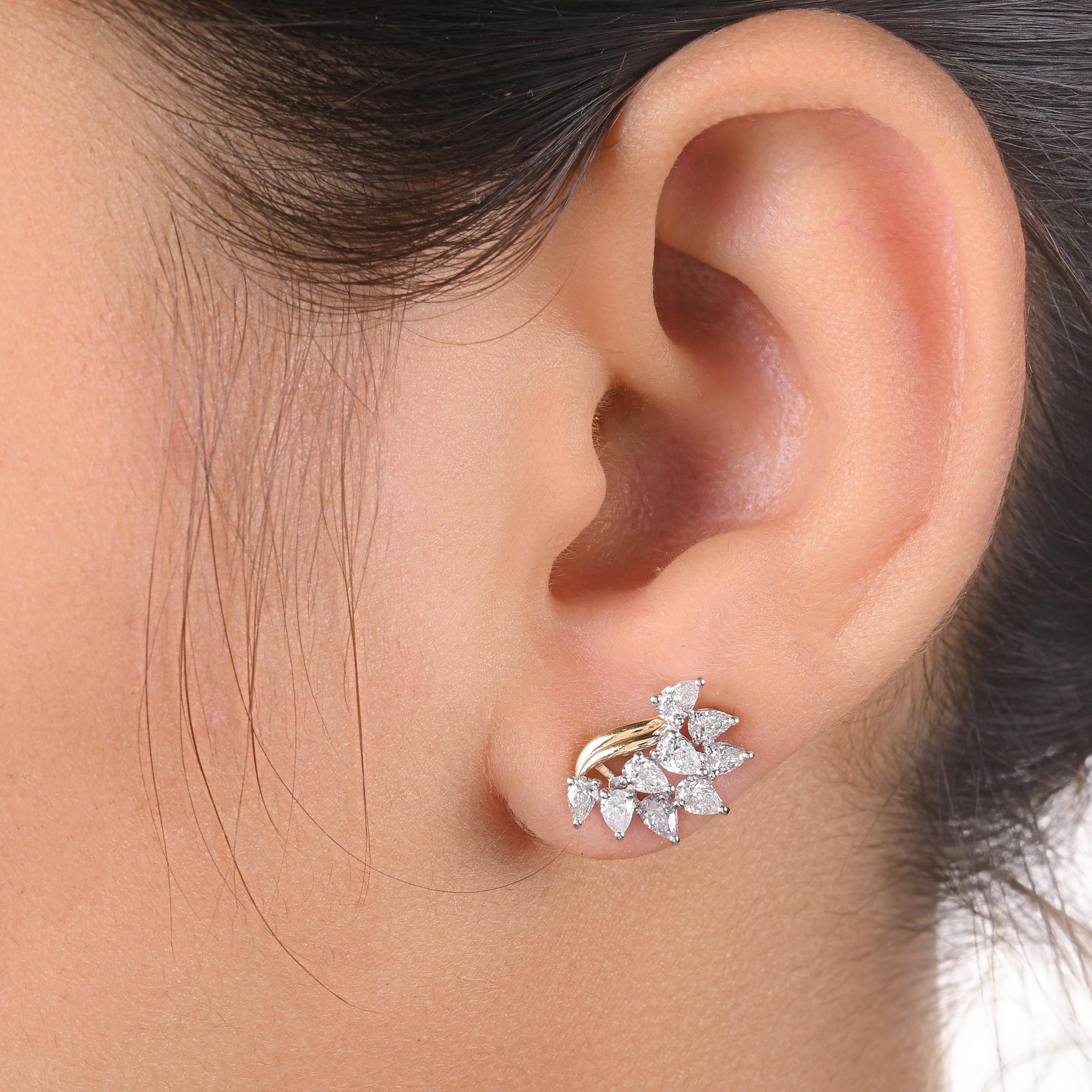 Round Cut Natural 1.07 Carat SI/H Pear Diamond Earrings 14k Yellow White Gold Fine Jewelry For Sale