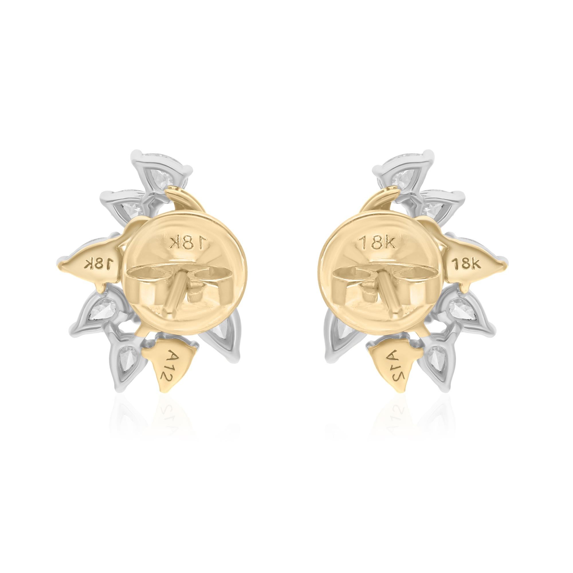 Natural 1.07 Carat SI/H Pear Diamond Earrings 14k Yellow White Gold Fine Jewelry In New Condition For Sale In Diera, Dubai