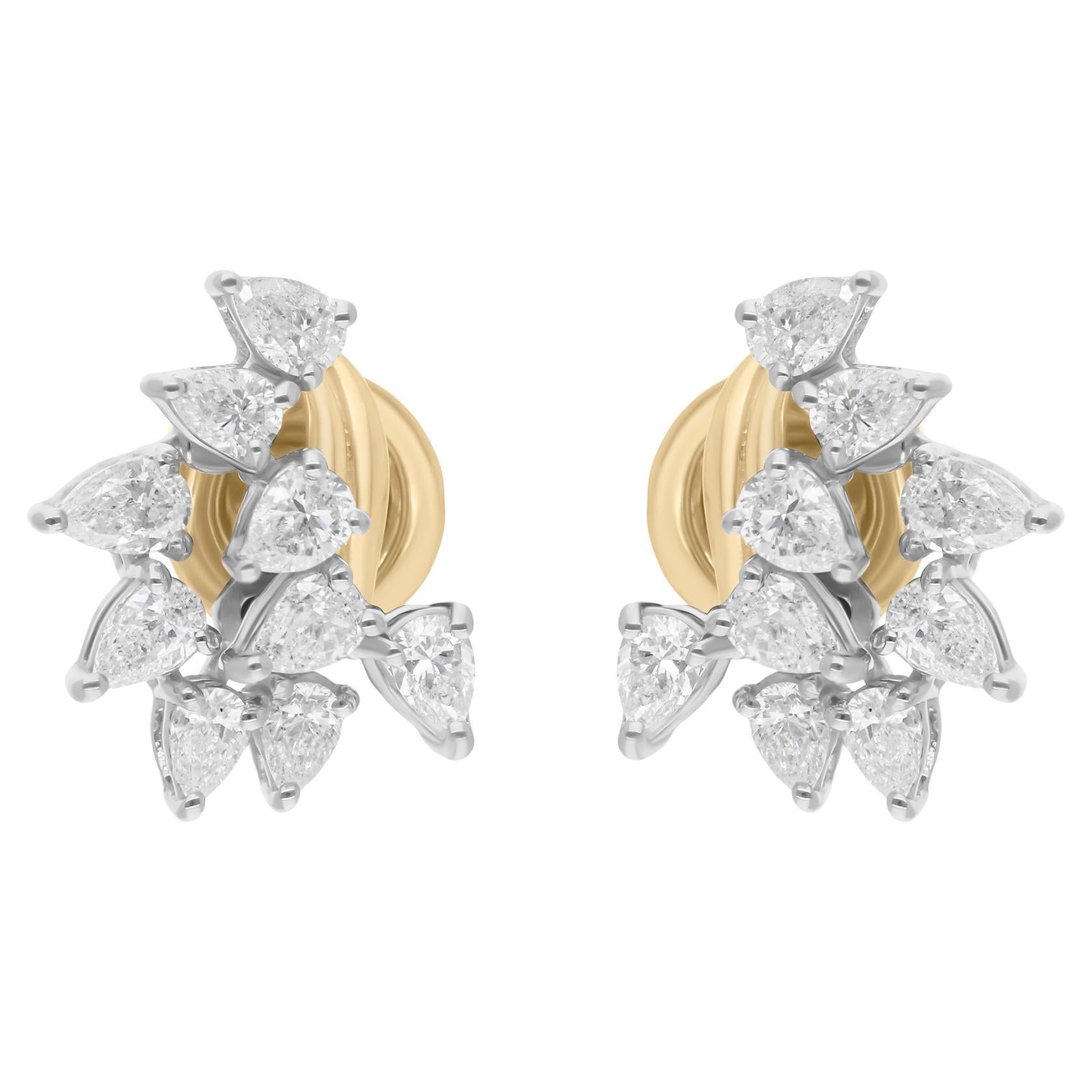 Natural 1.07 Carat SI/H Pear Diamond Earrings 18k Yellow White Gold Fine Jewelry