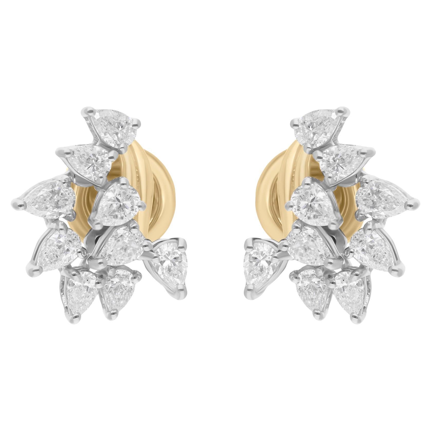 Natural 1.07 Carat SI/H Pear Diamond Earrings 18k Yellow White Gold Fine Jewelry