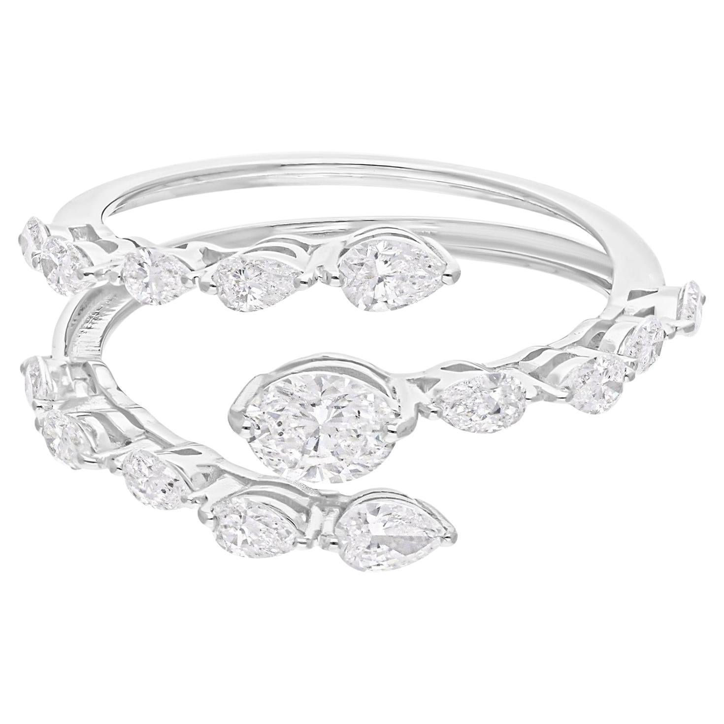 Bague en or blanc 18 carats avec diamants naturels taille poire marquise de 1,07 carat SI/H