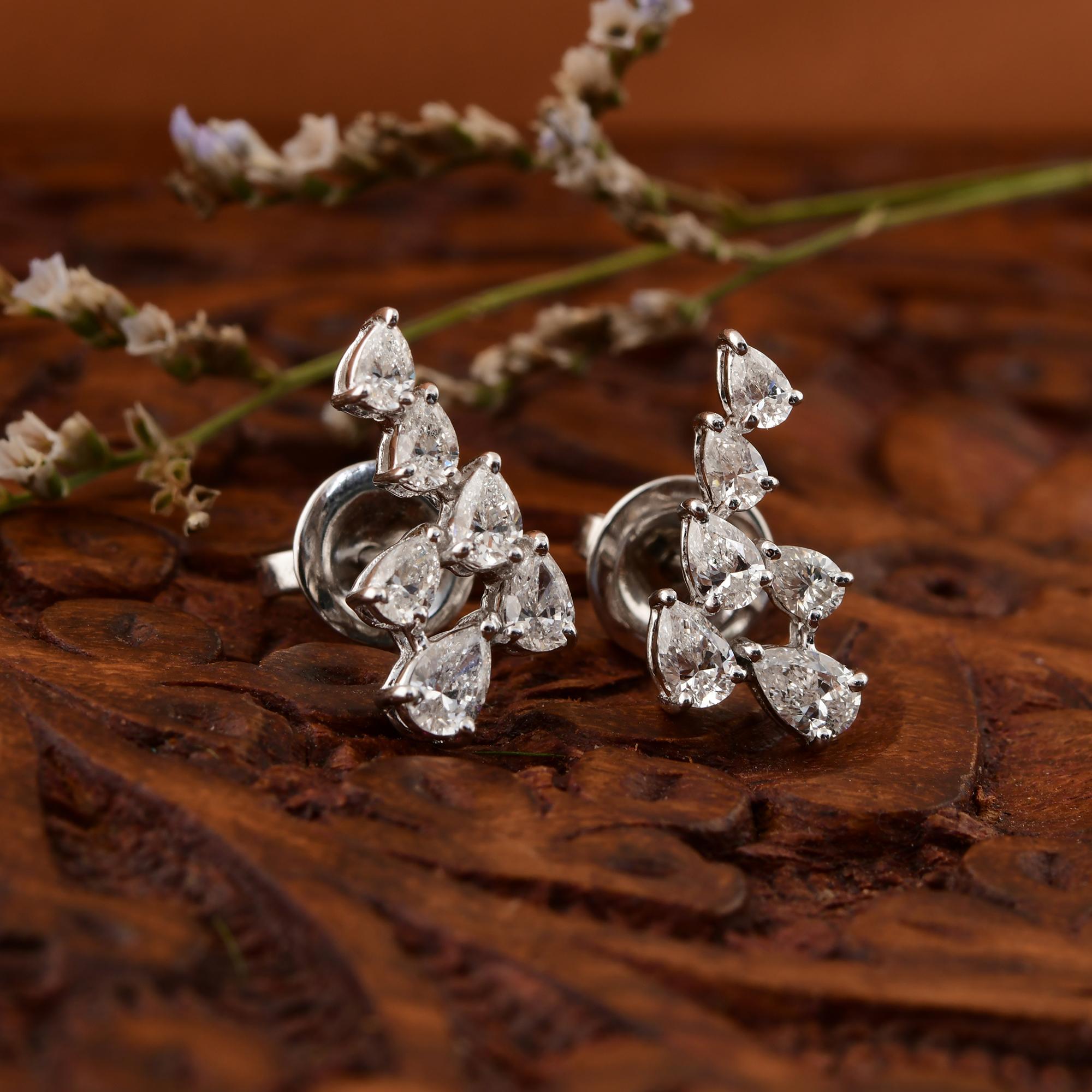 Modern Natural 1.07 Carat SI/H Pear Shape Diamond Earrings 14 Karat White Gold Jewelry For Sale