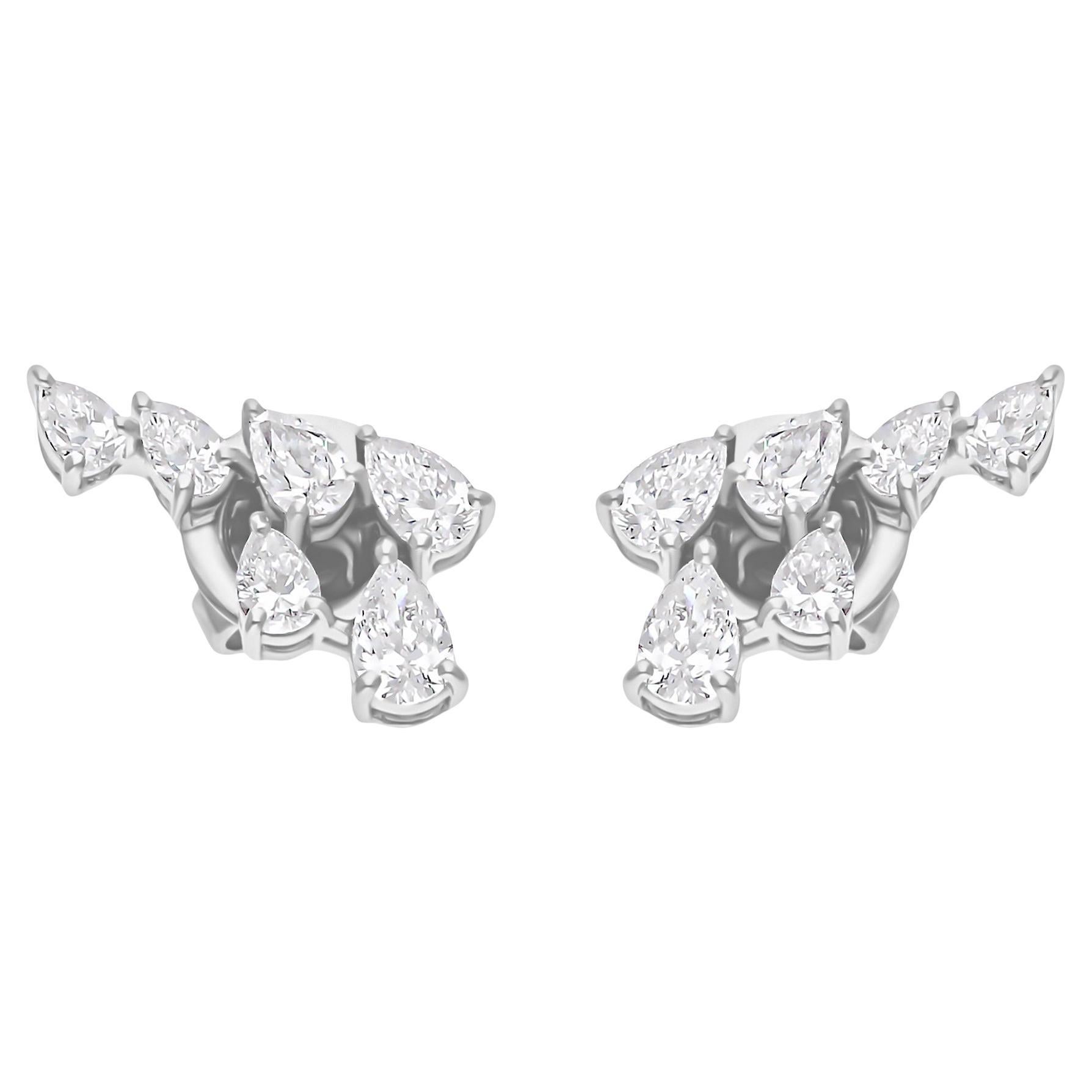Natural 1.07 Carat SI/H Pear Shape Diamond Earrings 18 Karat White Gold Jewelry