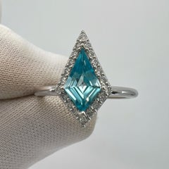 Natural 1.07ct Fancy Kite Vivid Blue Zircon & Diamond 18k White Gold Halo Ring