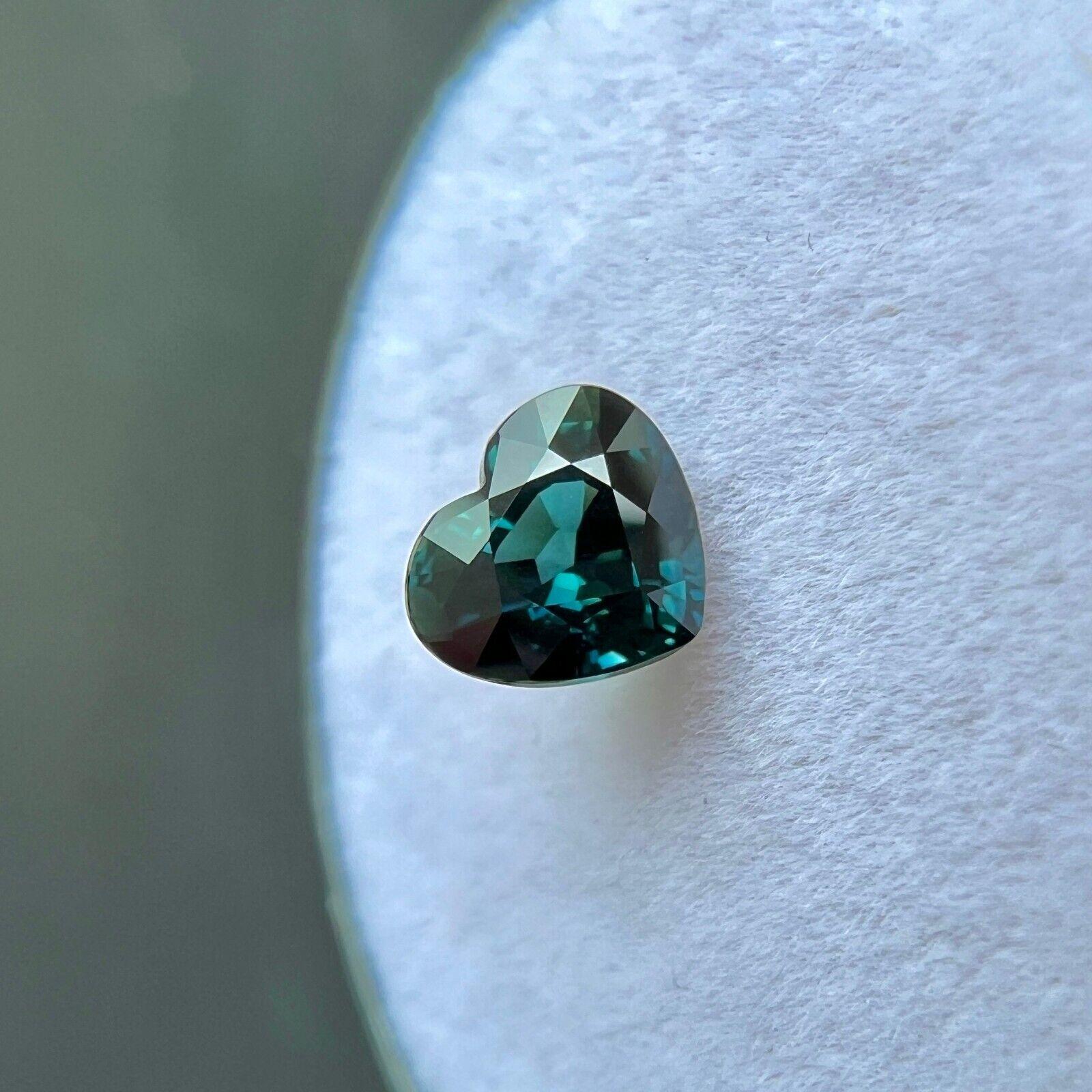 Women's or Men's Natural 1.07ct Untreated Deep Green Blue Sapphire Gia Certified Heart Cut Gem For Sale