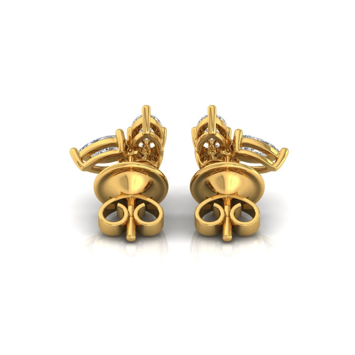 Modern Natural 1.08 Carat SI/H Pear Brilliant Cut Diamond Earrings 14 Karat Yellow Gold For Sale