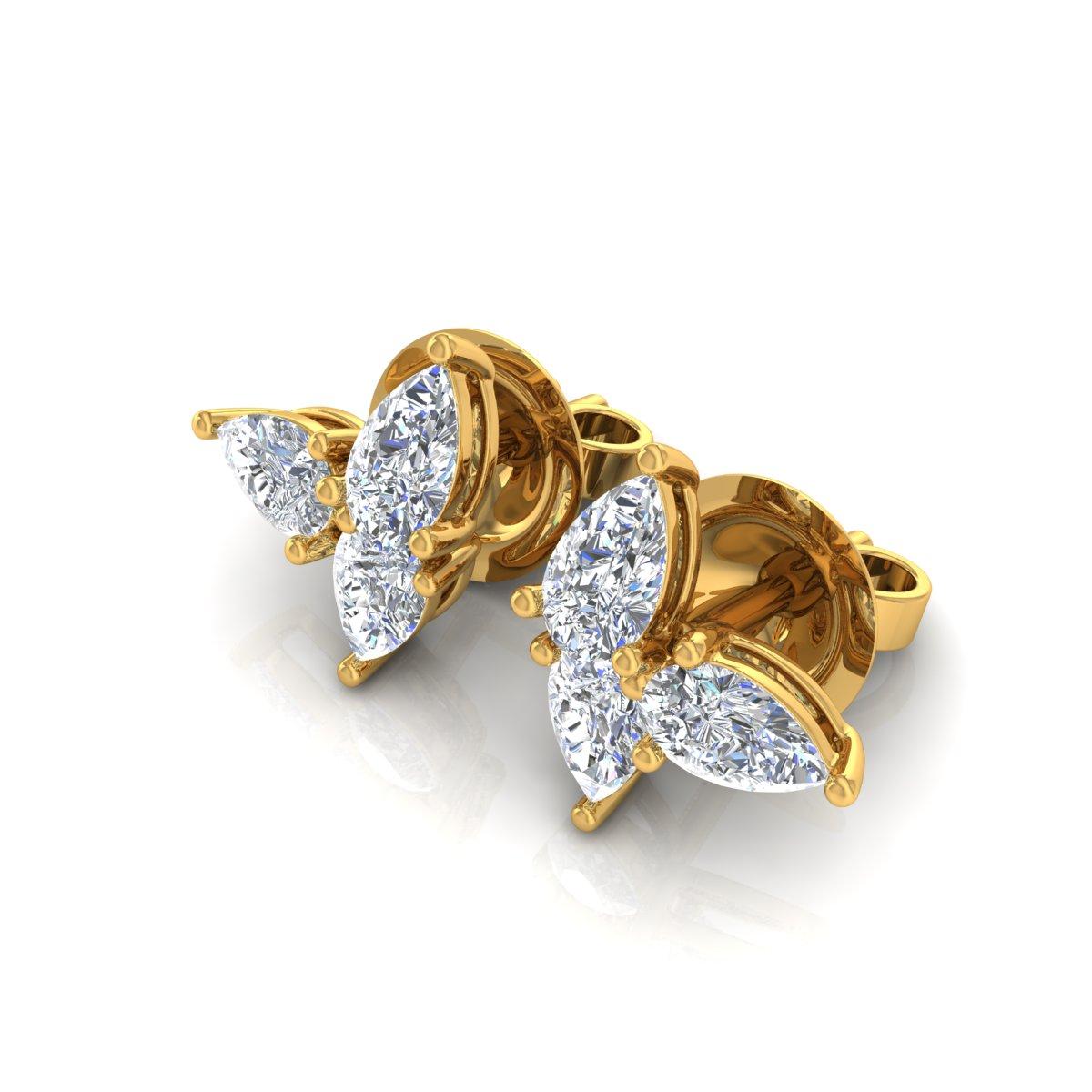 Pear Cut Natural 1.08 Carat SI/H Pear Brilliant Cut Diamond Earrings 14 Karat Yellow Gold For Sale