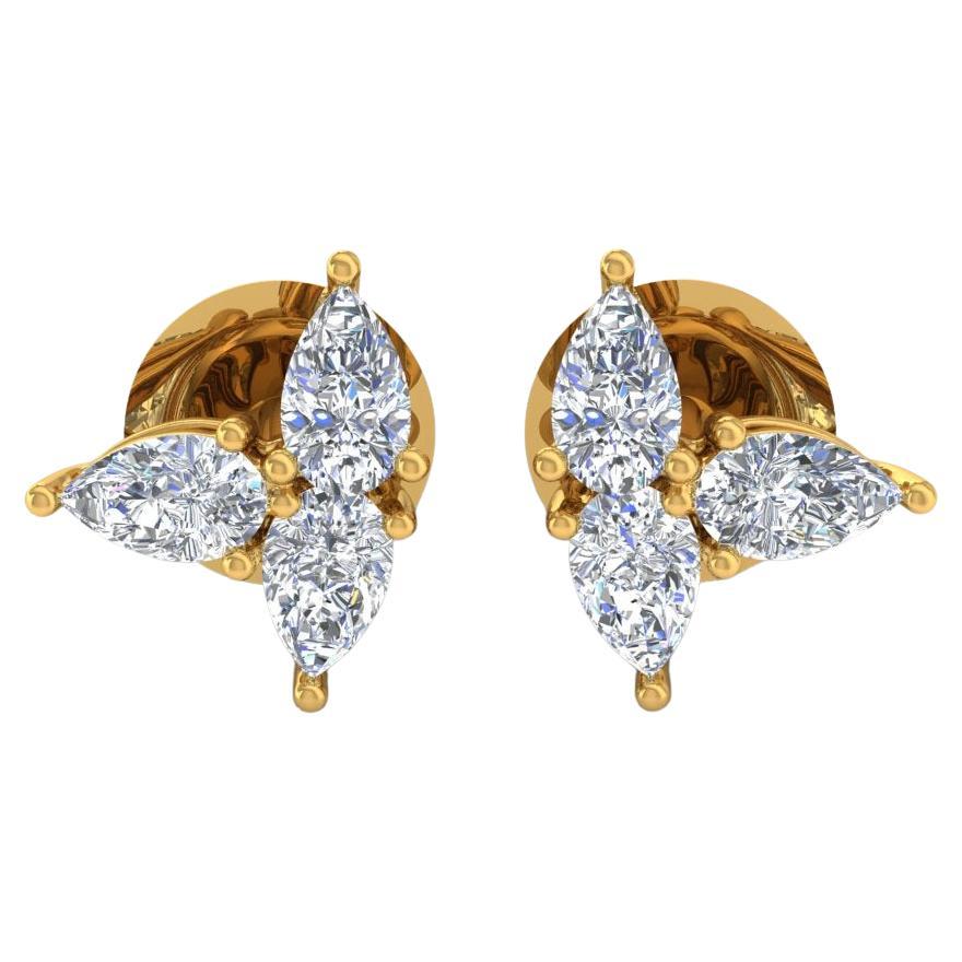 Natural 1.08 Carat SI/H Pear Brilliant Cut Diamond Earrings 14 Karat Yellow Gold