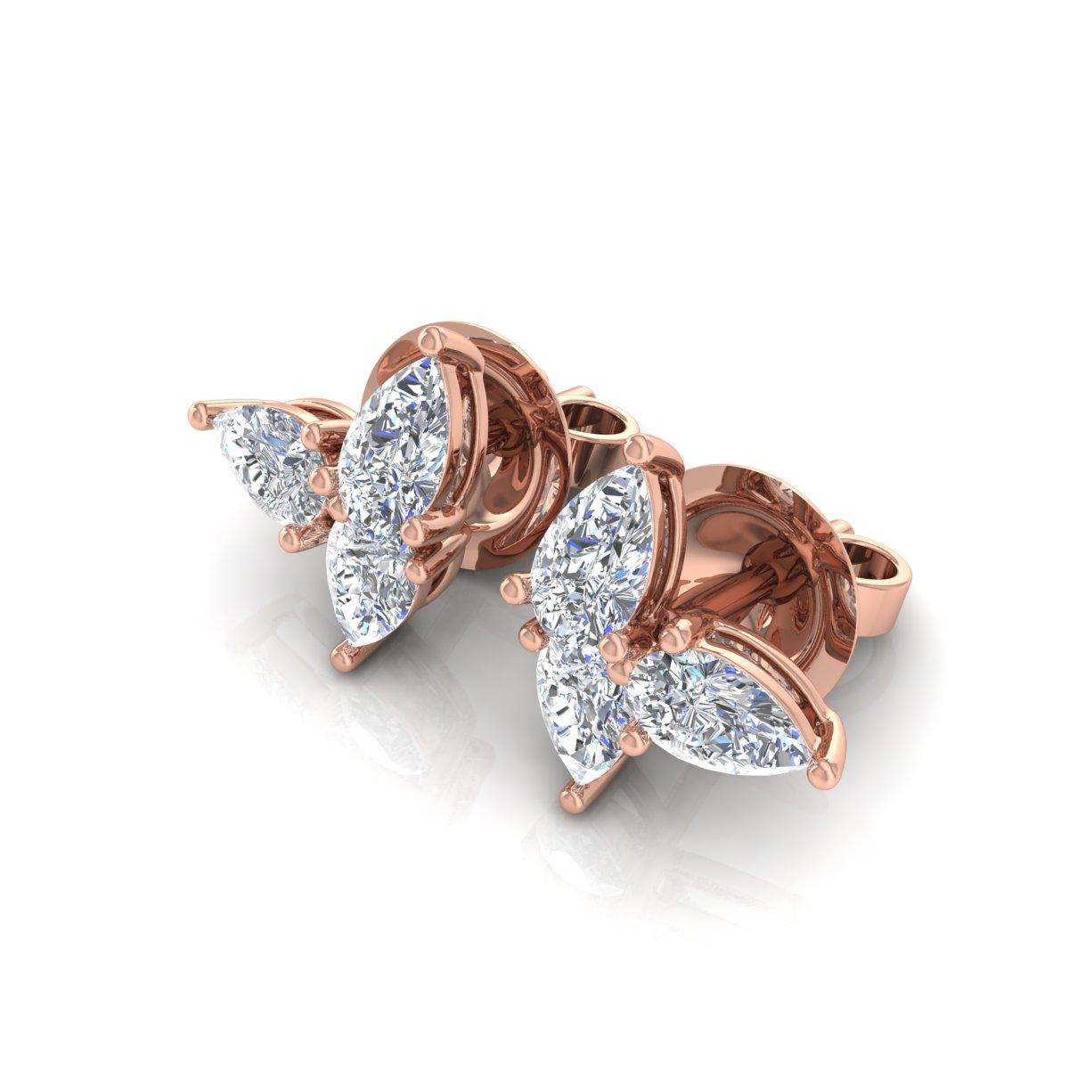 Modern Natural 1.08 Carat SI/H Pear Brilliant Cut Diamond Earrings 18 Karat Rose Gold For Sale