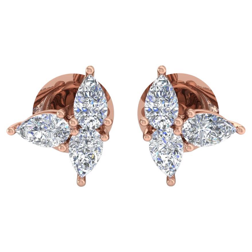 Natural 1.08 Carat SI/H Pear Brilliant Cut Diamond Earrings 18 Karat Rose Gold