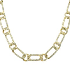 Natural 10.9 Carat Diamond Pave 18-Karat Interlocking Link Necklace In Stock