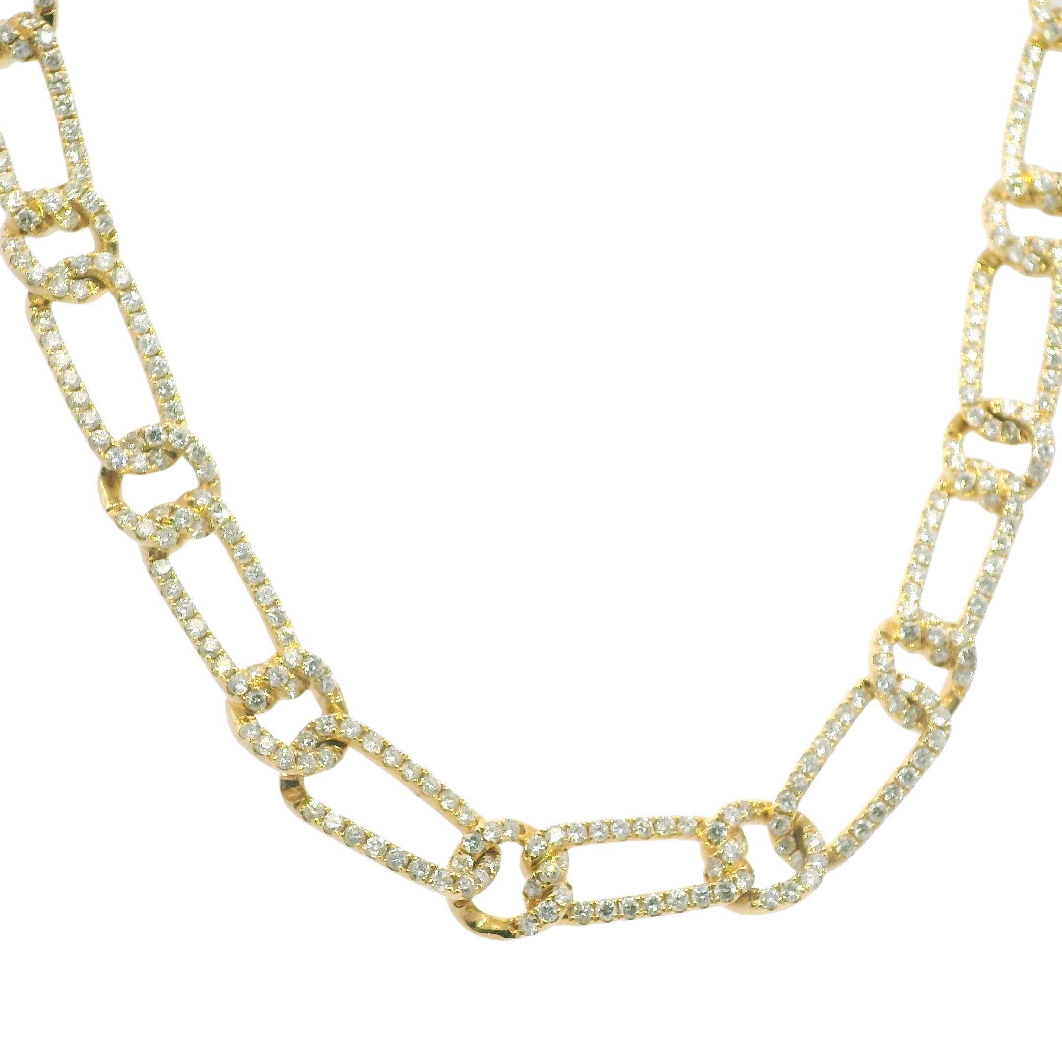 Moderne Collier à maillons imbriqués en or 18 carats, pavé de diamants naturels de 10,9 carats en vente