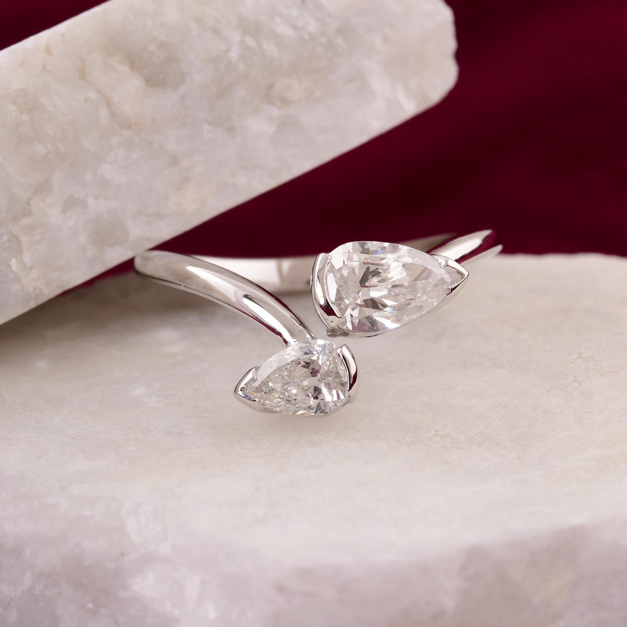 Bague artisanale en or blanc 14 carats avec diamants naturels en forme de poire de 1,09 carat Pour femmes en vente
